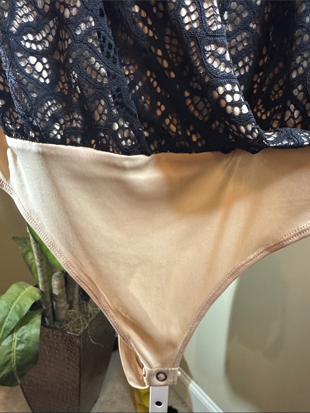 Sleeveless Lace-Overlay Bodysuit in Black and Nude size (M) Express Brand - Picture 3 of 4